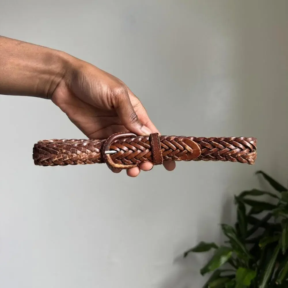 Vintage boho‎ Braided brown minimalist preppy leather belt size 36